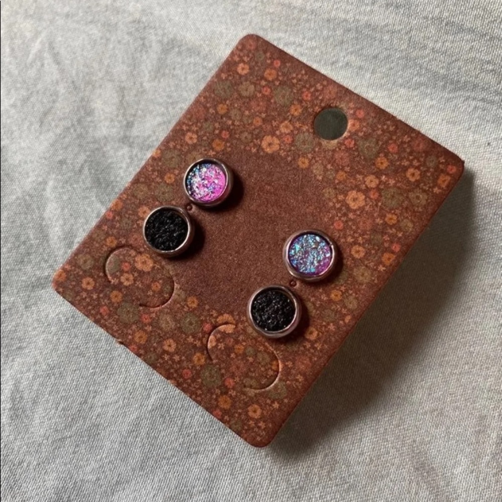 NEW Faux Druzy Crystal Stud Earrings Set